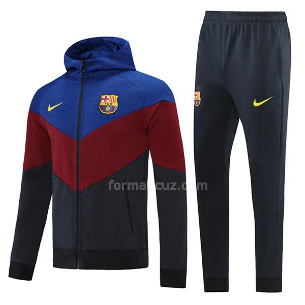 nike barcelona 2021-22 08g58 mavi kırmızı siyah kapüşonlu ceket